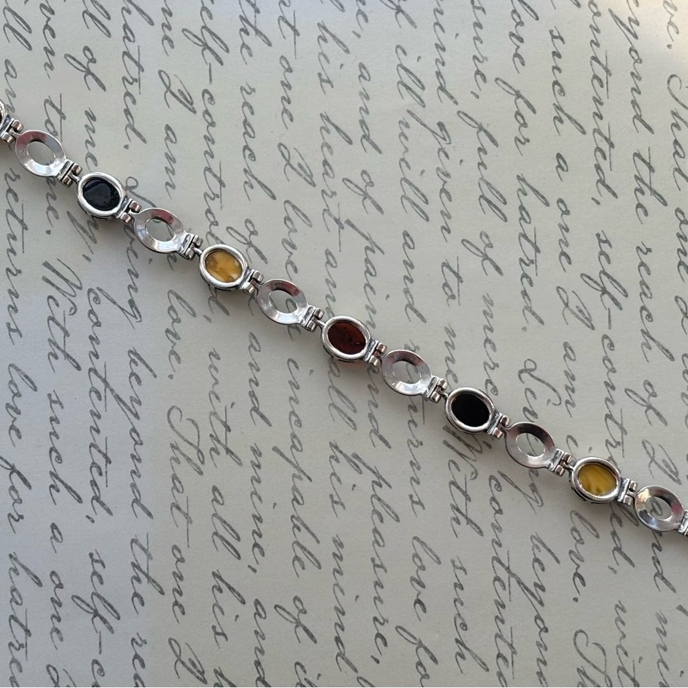 Multi Amber Oval Sterling Silver Women's Link Bracelet - Picture 5 of 5